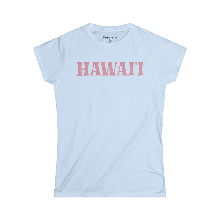 Light blue t-shirt with 'HAWAII' printed in pink on a white background
