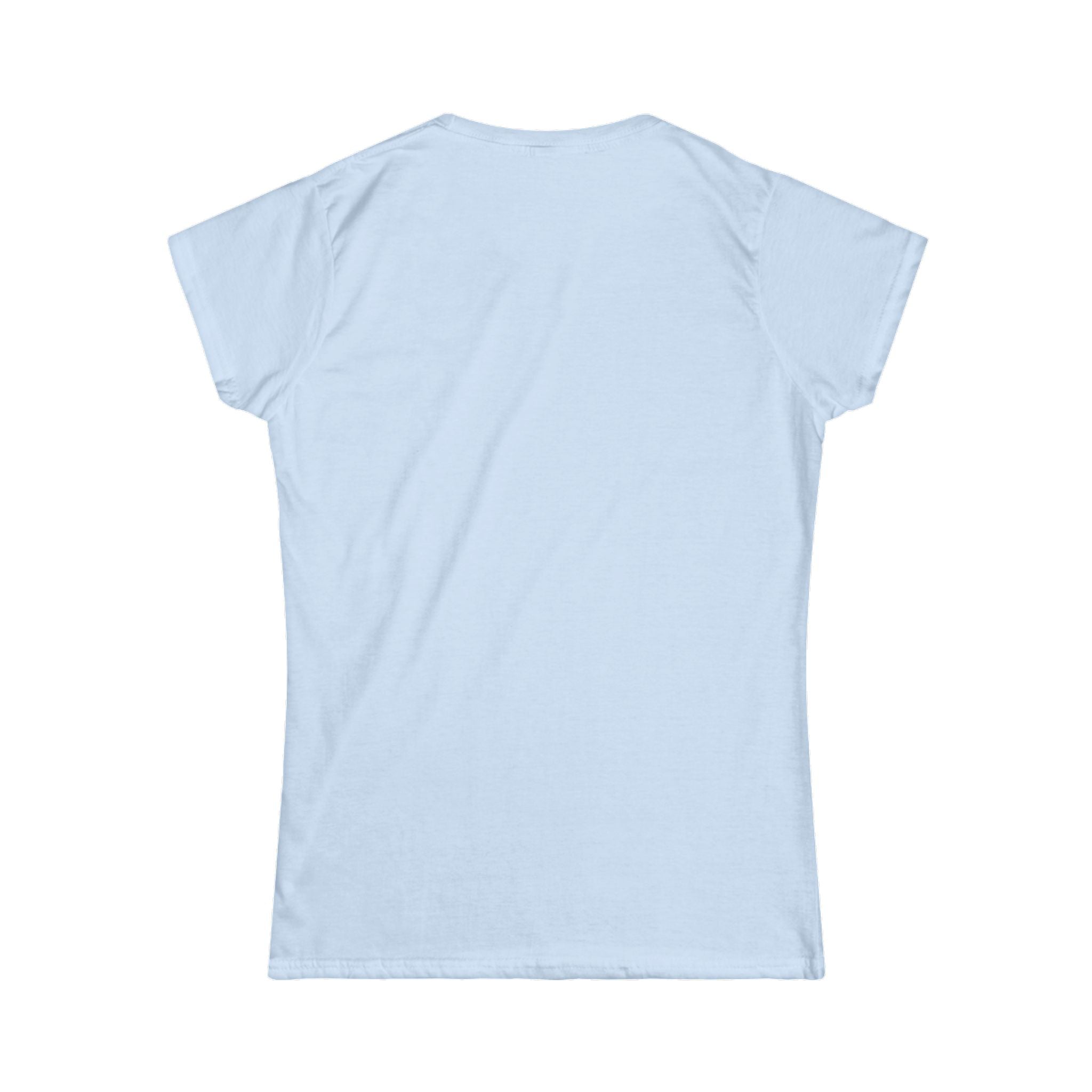 Back of light blue t-shirt on a white background