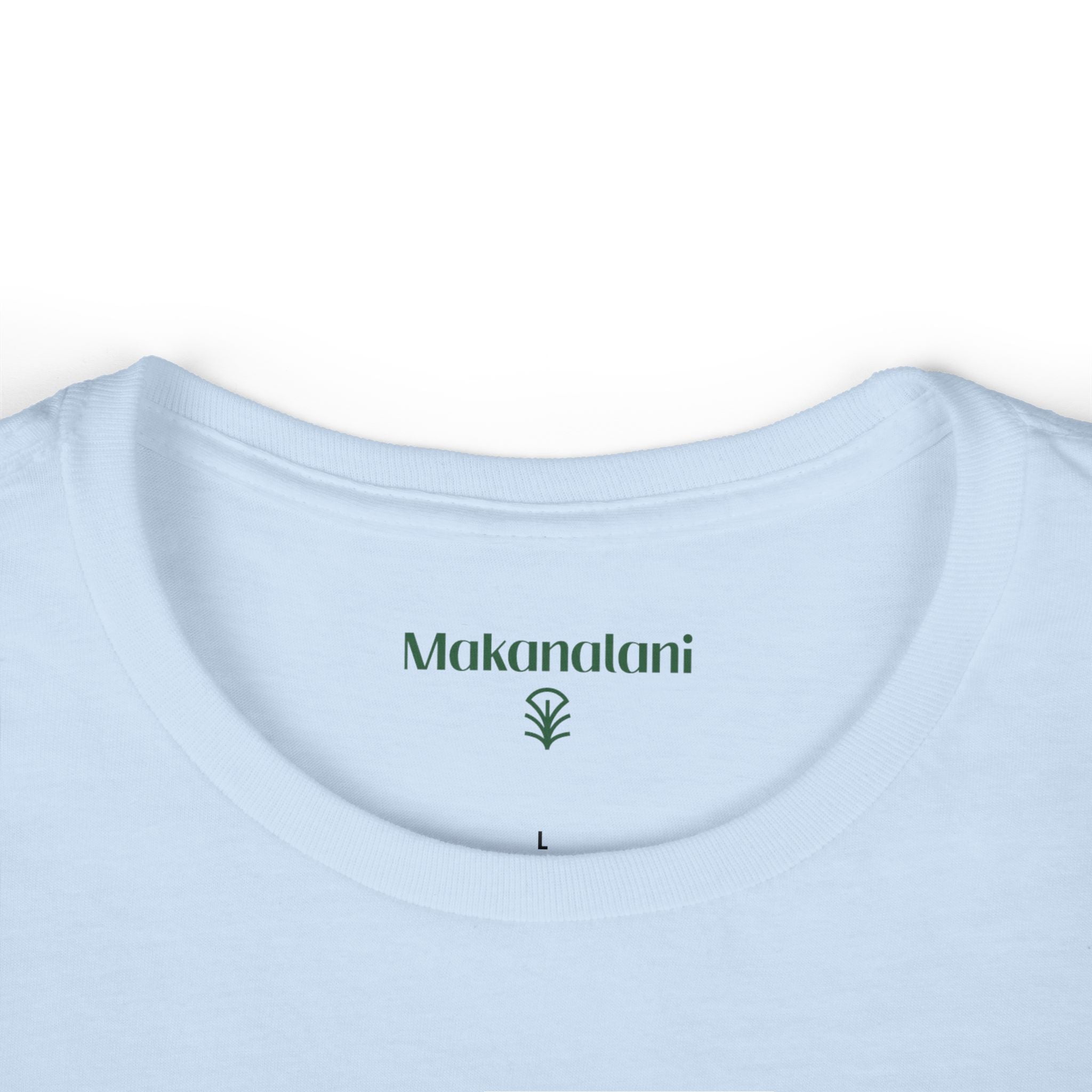 Close up of light blue t-shirt crew neck collar