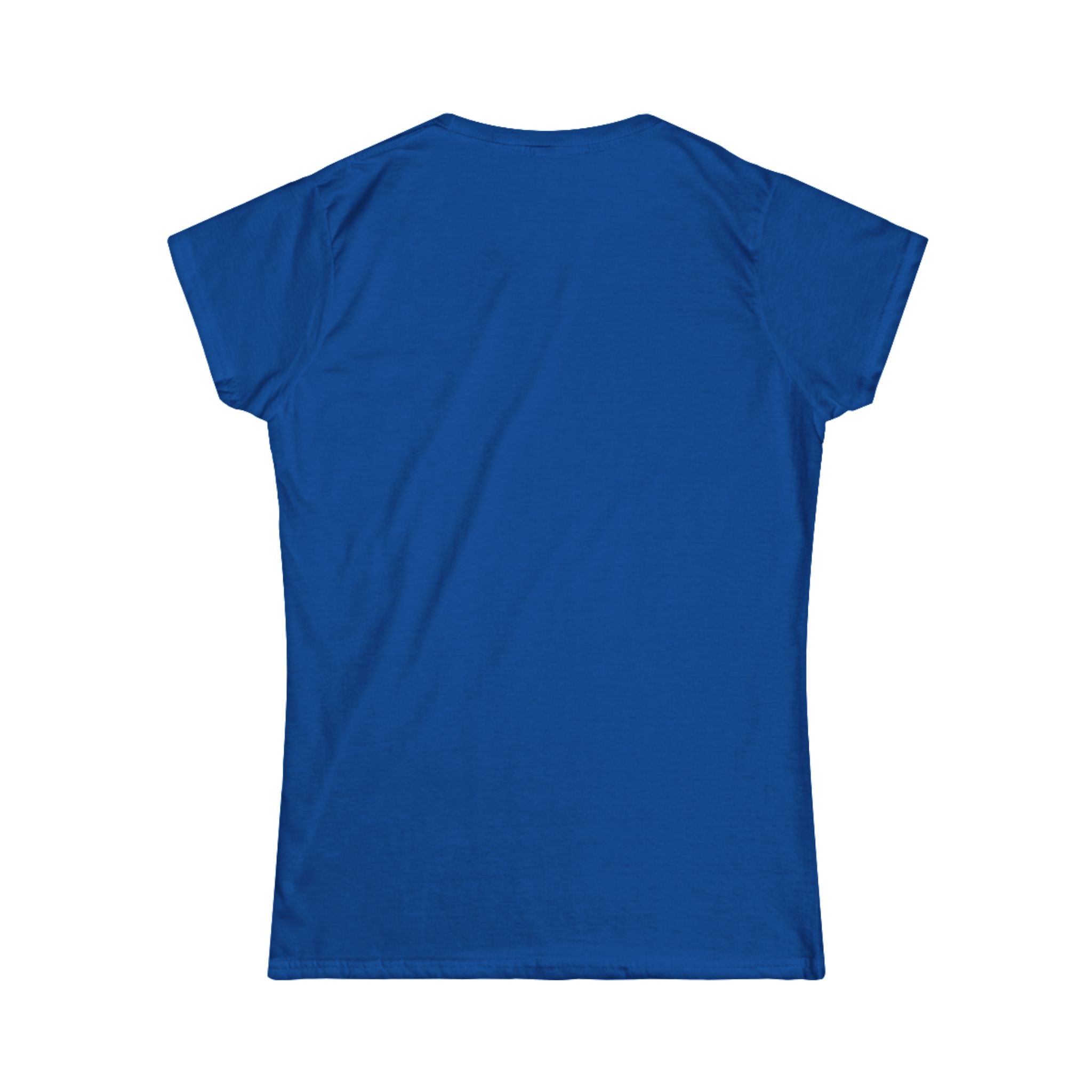 Back of blue t-shirt on a white background