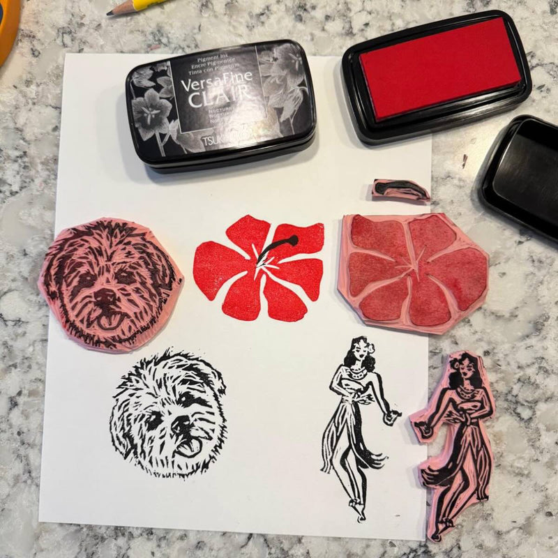 Art project of hand carved stamps