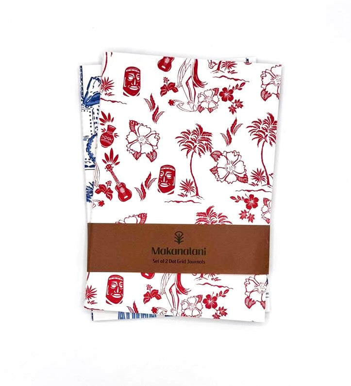 Set of 2 notebooks with tropical blue and white patterns