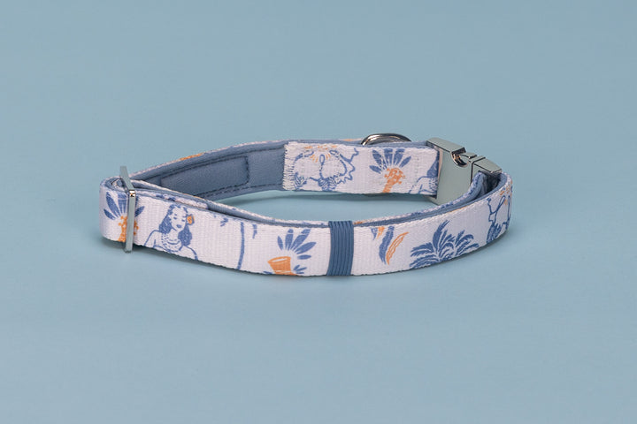 Dog collar with a floral pattern on a light blue background