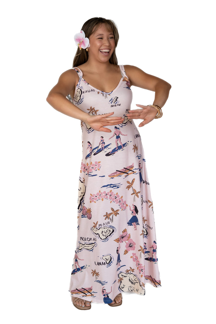 Woman wearing a floral dress with a white background