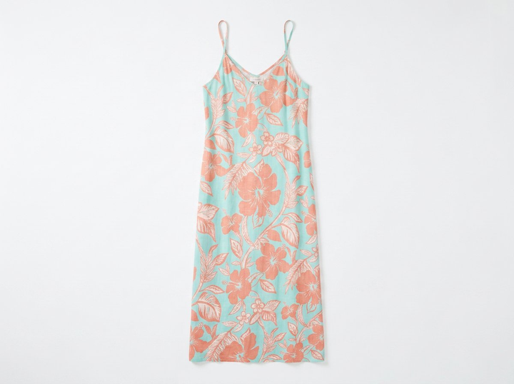 Floral patterned slip dress on a white background